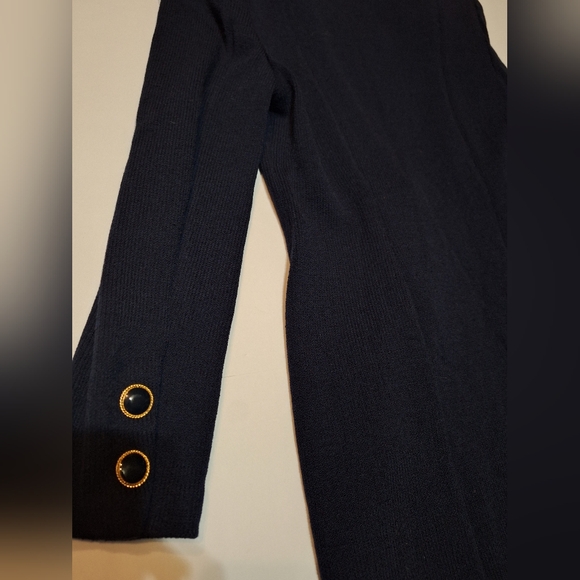St. John Collection Santana Knit Longline Jacket Blazer Navy Gold Buttons Size 4 - Picture 10 of 16
